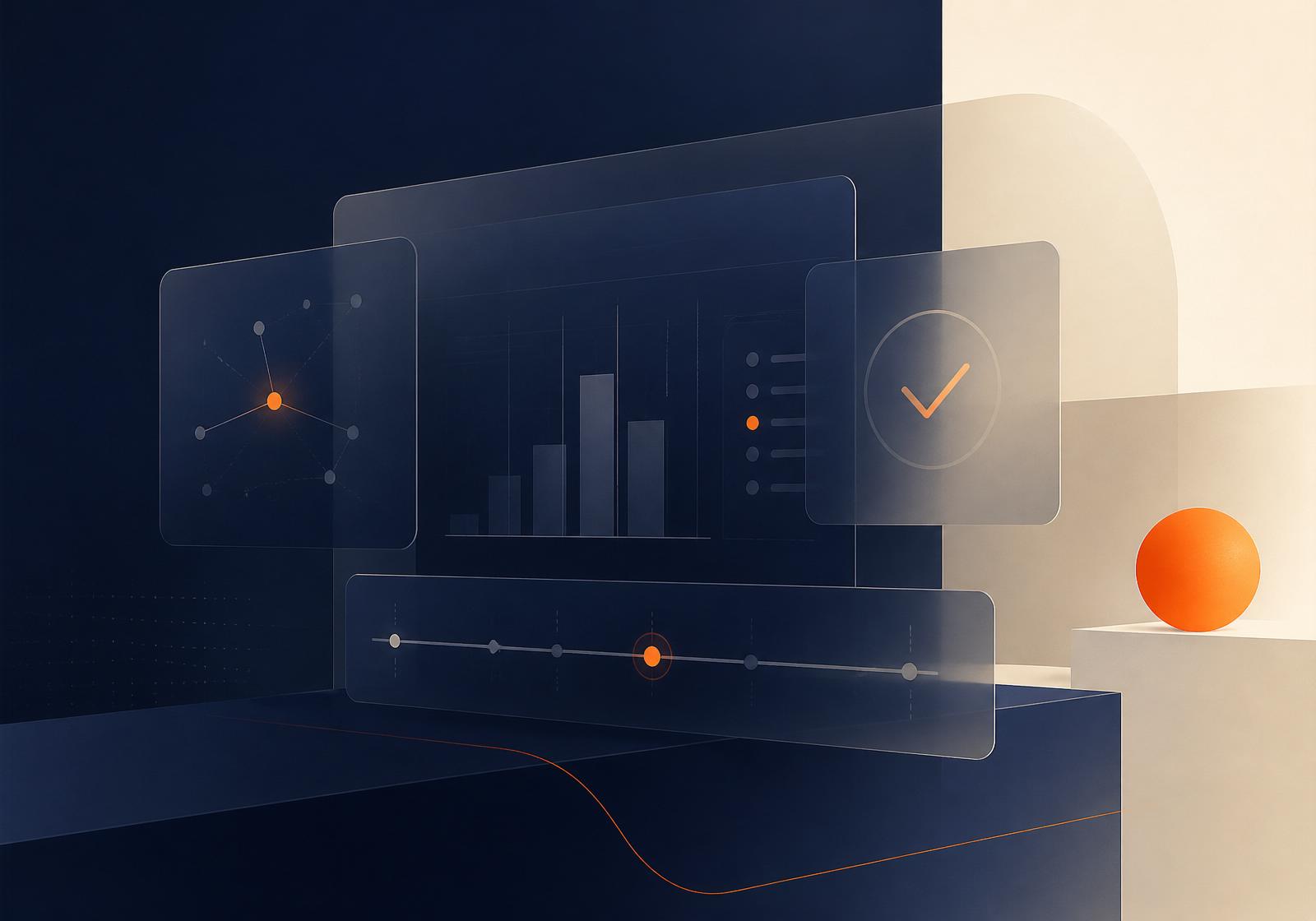 Abstract illustration of an agent governance dashboard with evaluation, telemetry and audit panels.